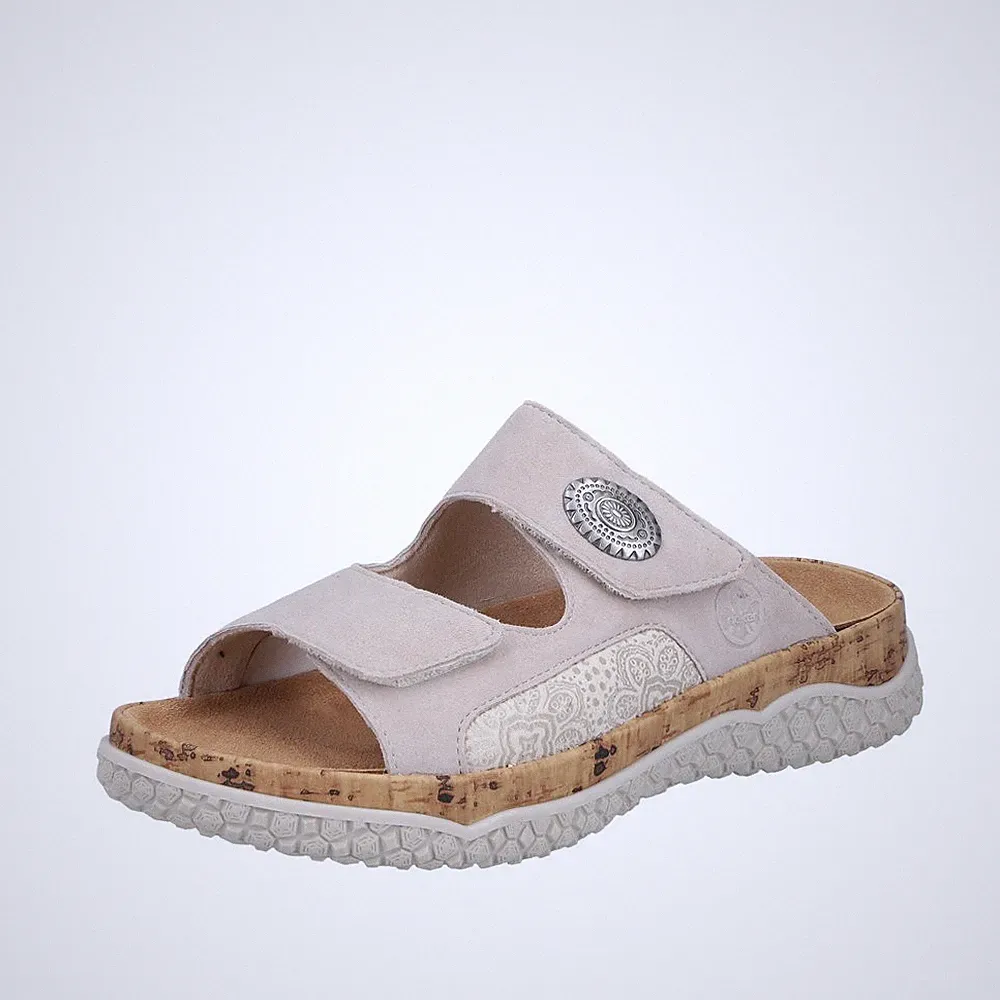 RIEKER Damen Pantolette beige V0302-60 extra weit, Stretch und lose Einlage