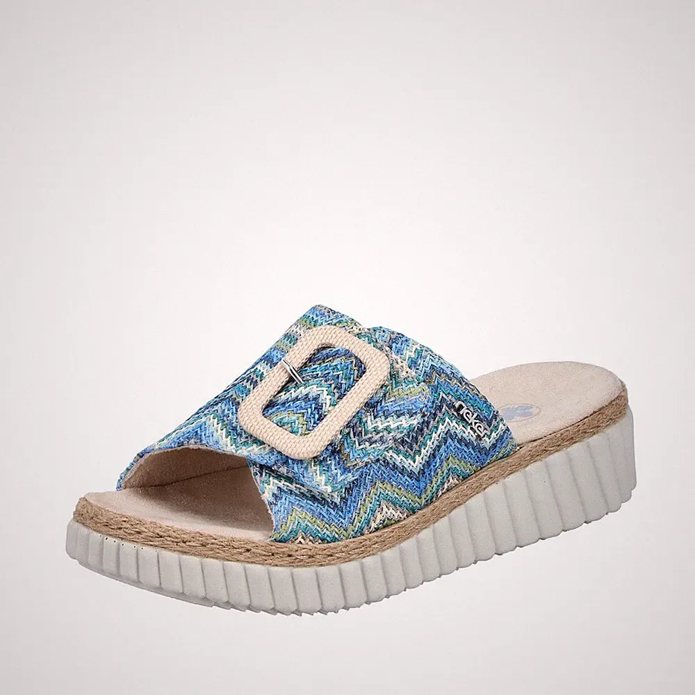 RIEKER Damen Pantolette blau 69253-90 bequem Klettverschluss weiches Fußbett