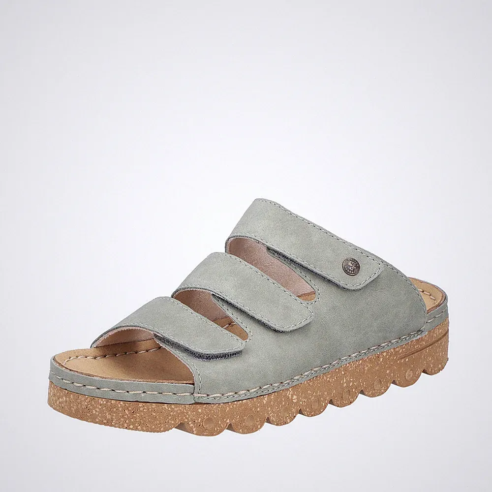 Rieker Damen Pantolette drei Riemen mit Klettverschluss und Plateausohle V8780