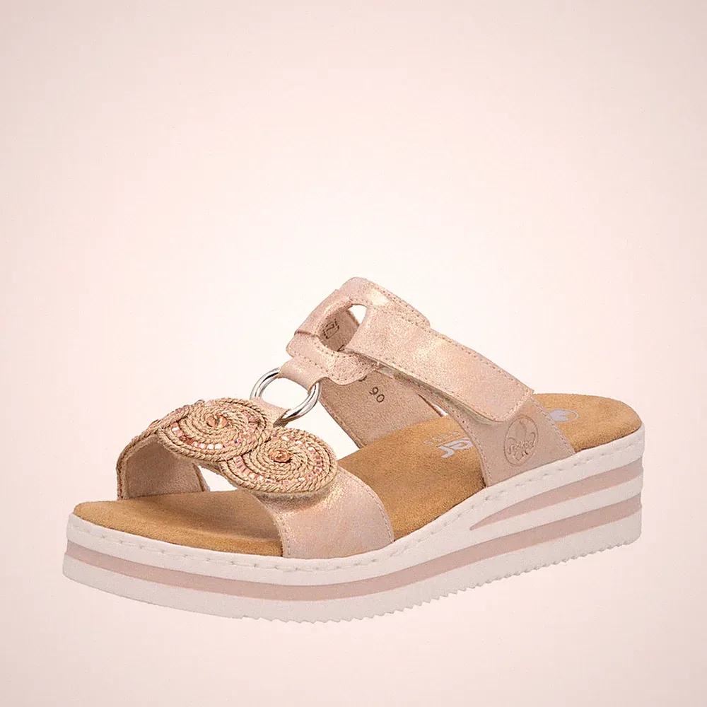 Rieker Damen Pantolette mit Strass und Metallic Schimmer V0200