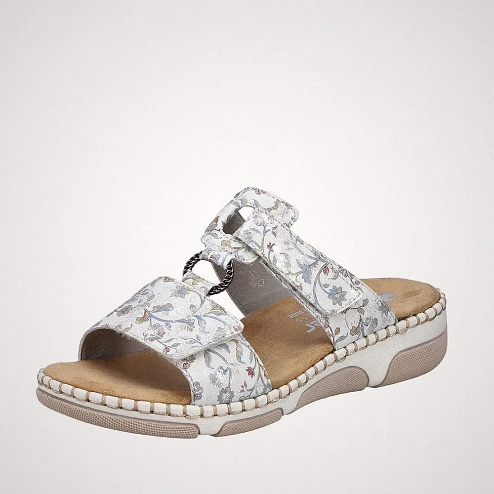 Rieker Damen Pantolette mit T-Riemen und Blumenmuster Weite H 66292