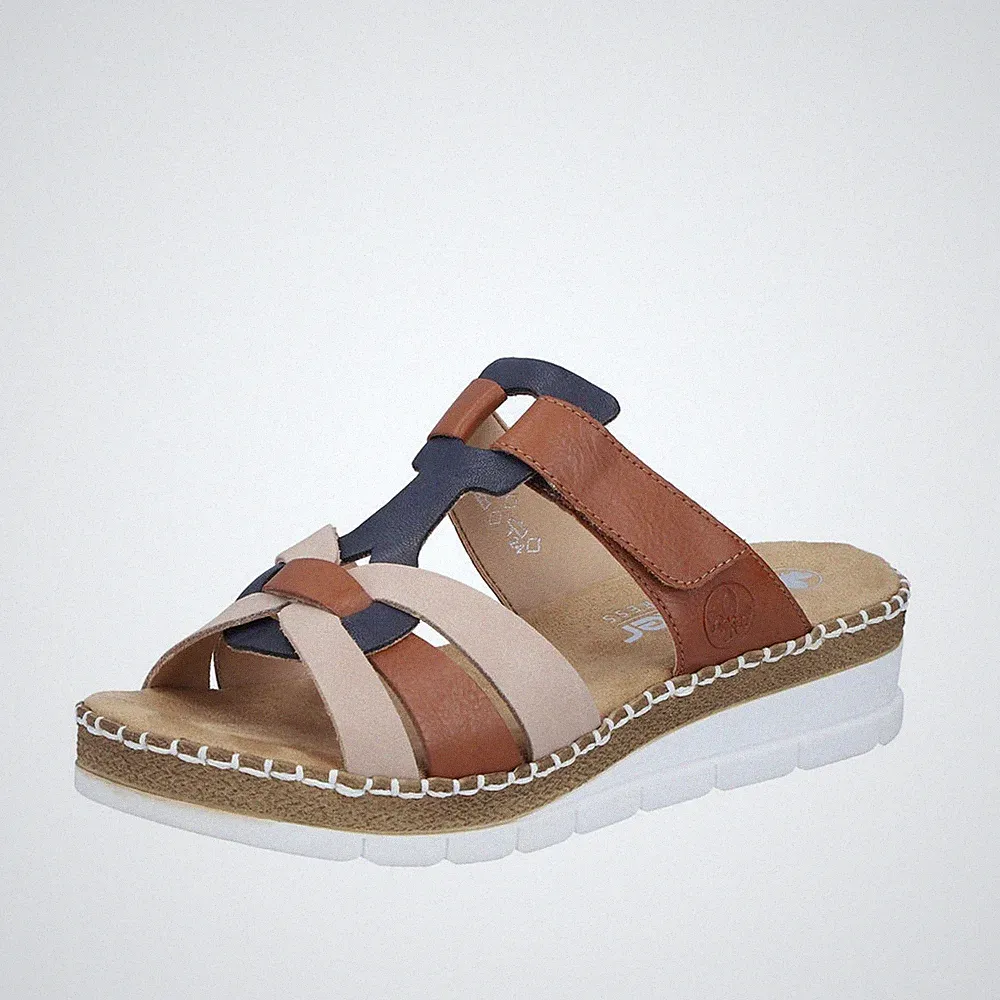 Rieker Damen Pantolette mit T-Riemen und leichtem Keilabsatz V1291
