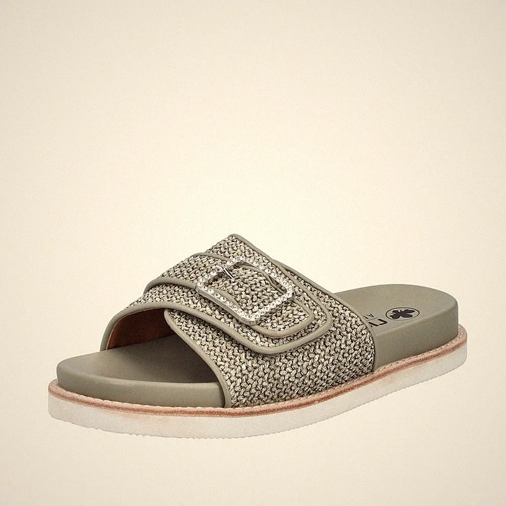 RIEKER Damen Pantolette olivgrün V9582-52 bequem Klettverschluss glattes Fußbett