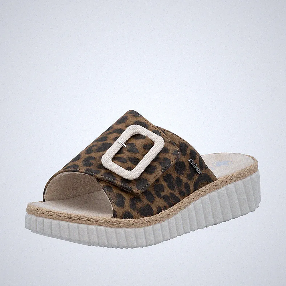 Rieker Damen Pantolette Pantoletten Sandalen Schuhe Leopard braun schwarz 69253
