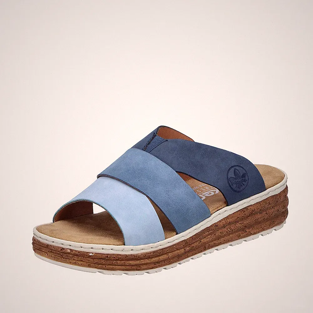 Rieker Damen Pantolette Plateau und Keilabsatz in Korkoptik extraweit 62780
