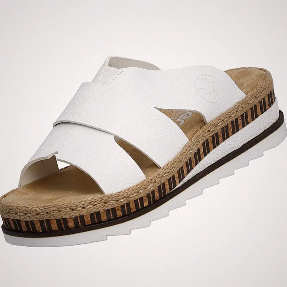 Rieker Damen Pantolette Sandale Weiß V7989-80 Keilabsatz