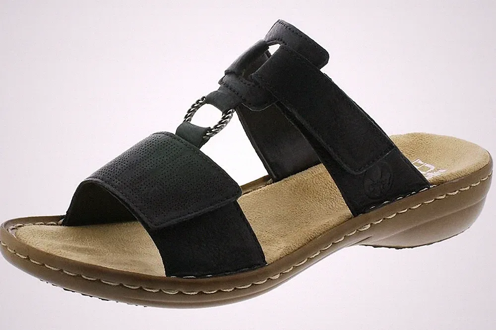 Rieker Damen Pantolette Schwarz 60885-00 Sommer Schuhe
