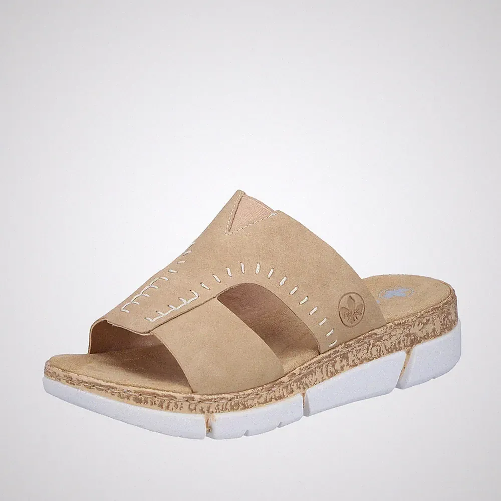 Rieker Damen Pantolette sportlich mit Plateau und breitem Riemen V2375
