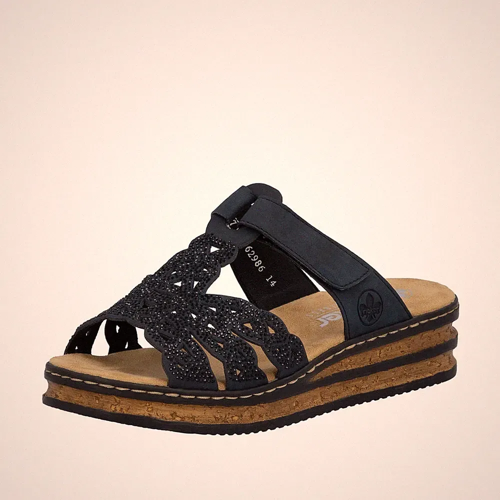 Rieker Damen Pantolette T-Riemen mit Strassbesatz und Cut-Outs 62986