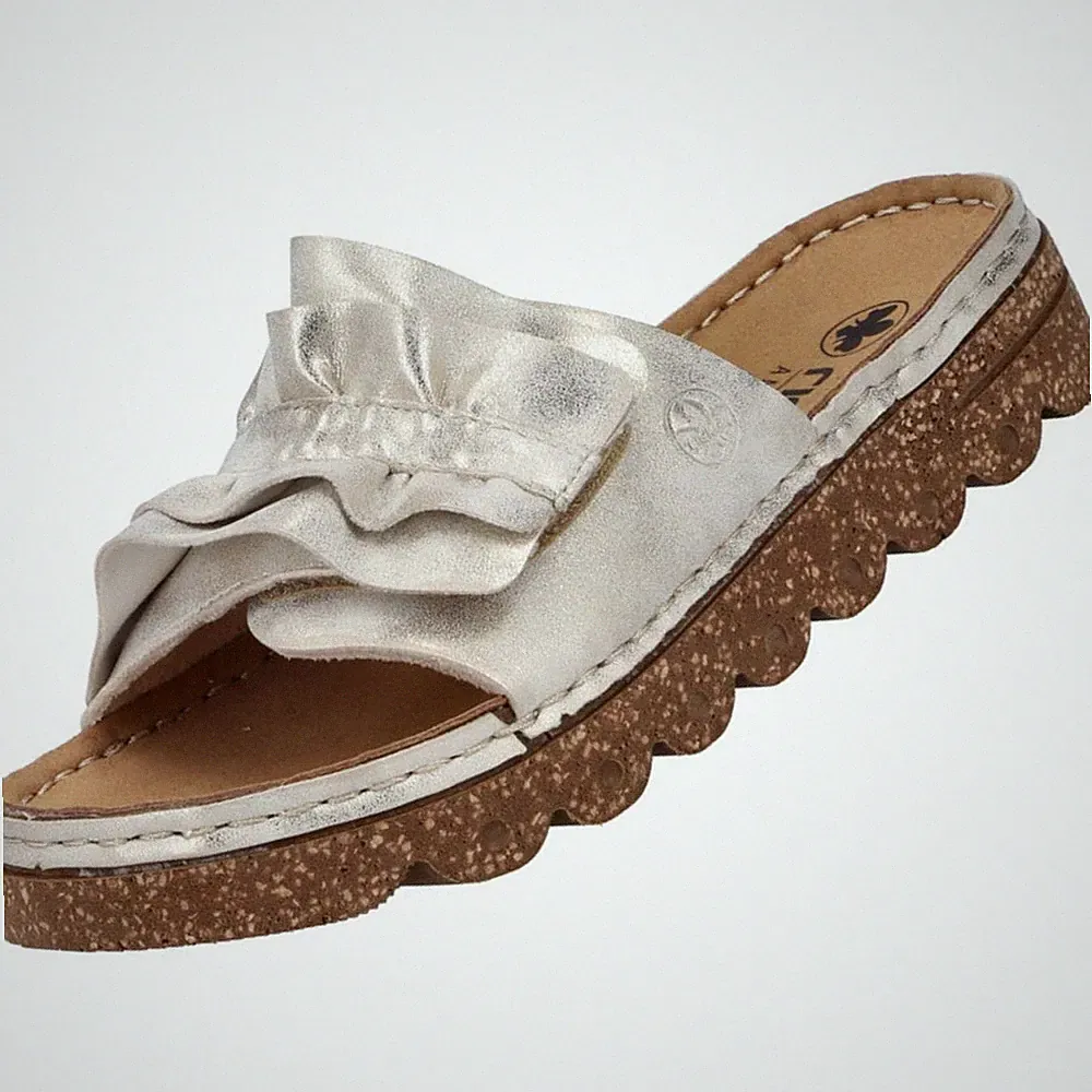 Rieker Damen Pantoletten Sandalen Beige/Gold Antistress-Fußbett V8763-60