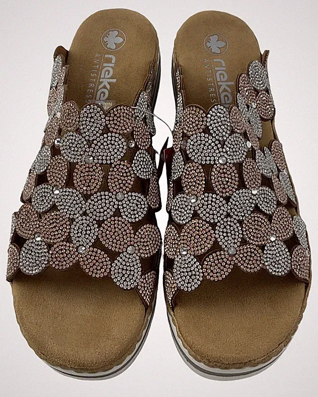 Rieker Damen Pantoletten V02R8-90 Metallic Keilabsatz