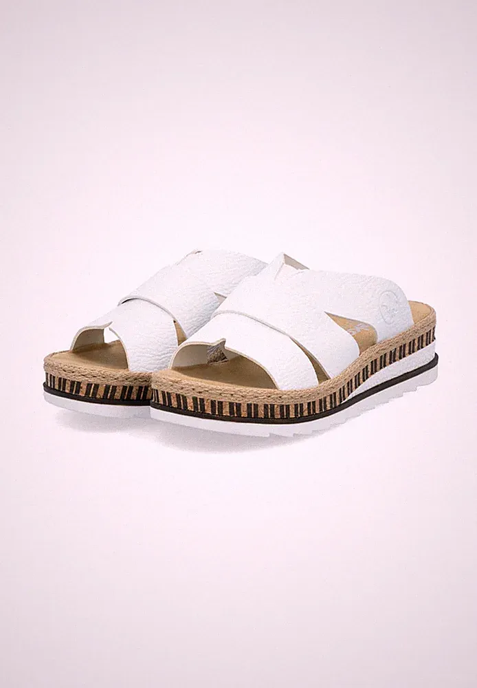 Rieker Damen Pantoletten V7989-80 Keilabsatz Slipper Weiß