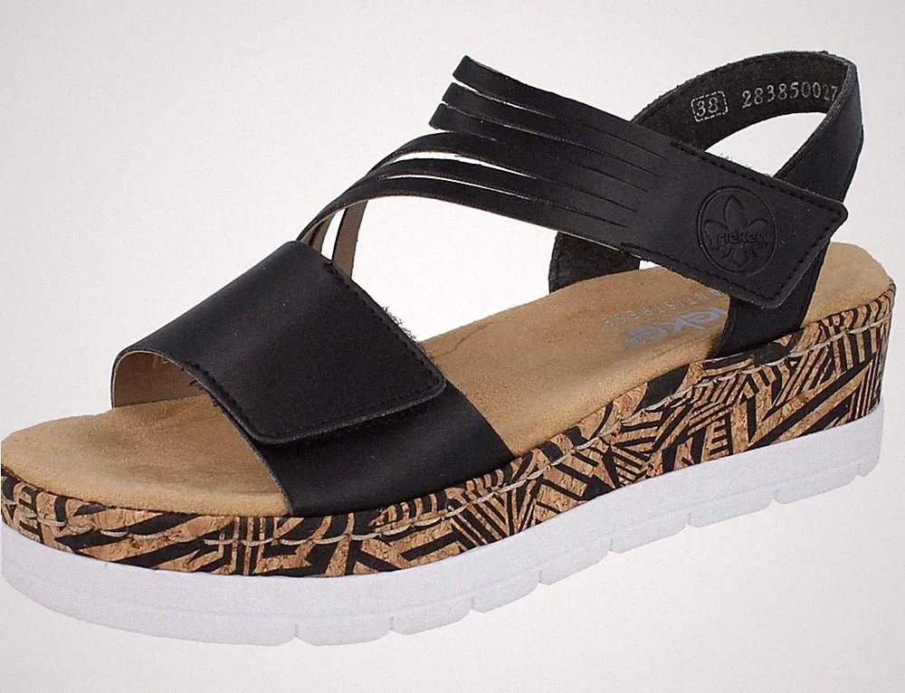 RIEKER Damen Plateau Keilsandalette schwarz Kunstleder