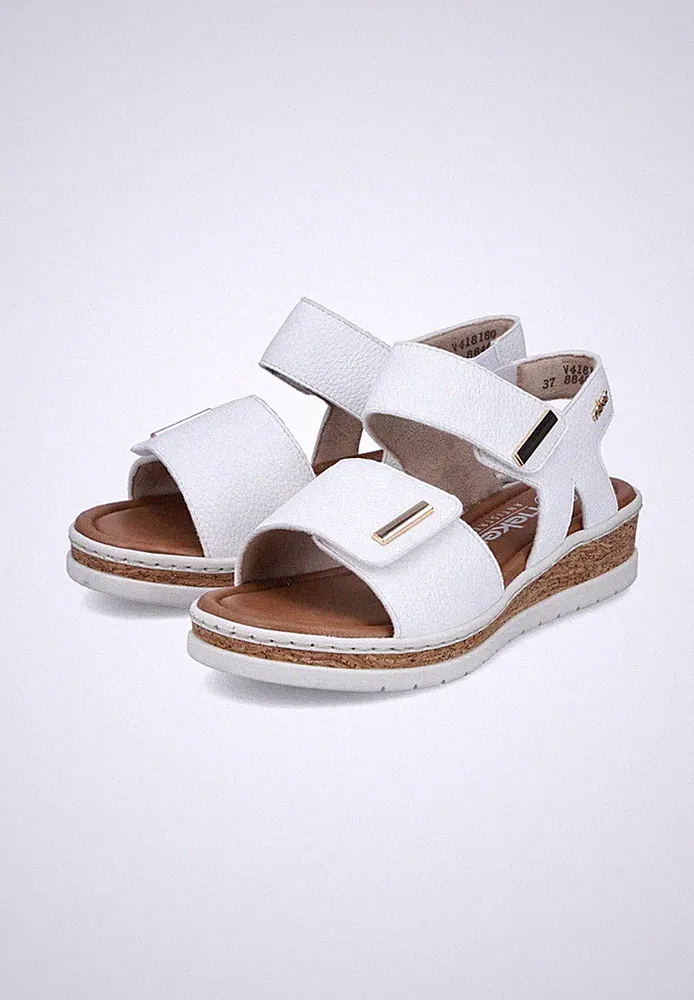 Rieker Damen Riemchensandalen V4181-80 Frauen Sandale Keilabsatz Weiß