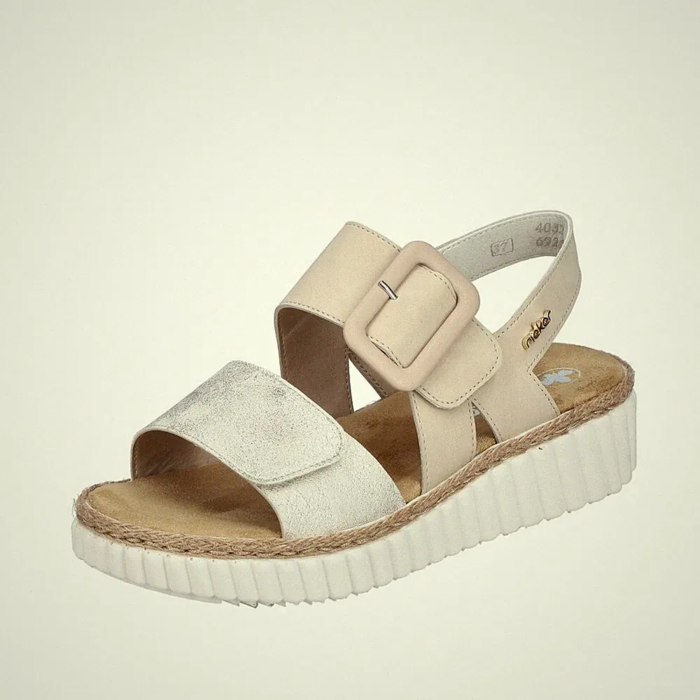 RIEKER Damen Sandale beige 69260-60 extra weit Klettverschluss leicht und bequem