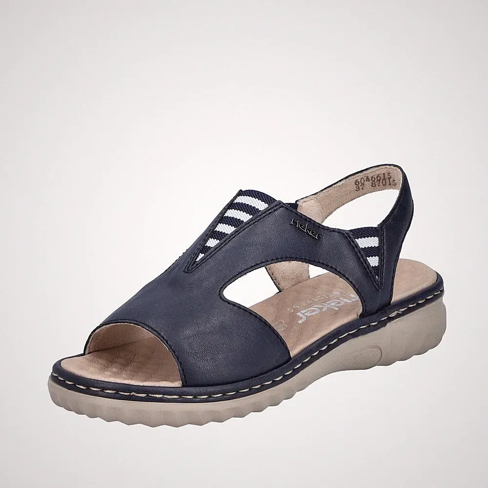 RIEKER Damen Sandale blau 60466-15 Gummizug Noppenfußbett Sandalette