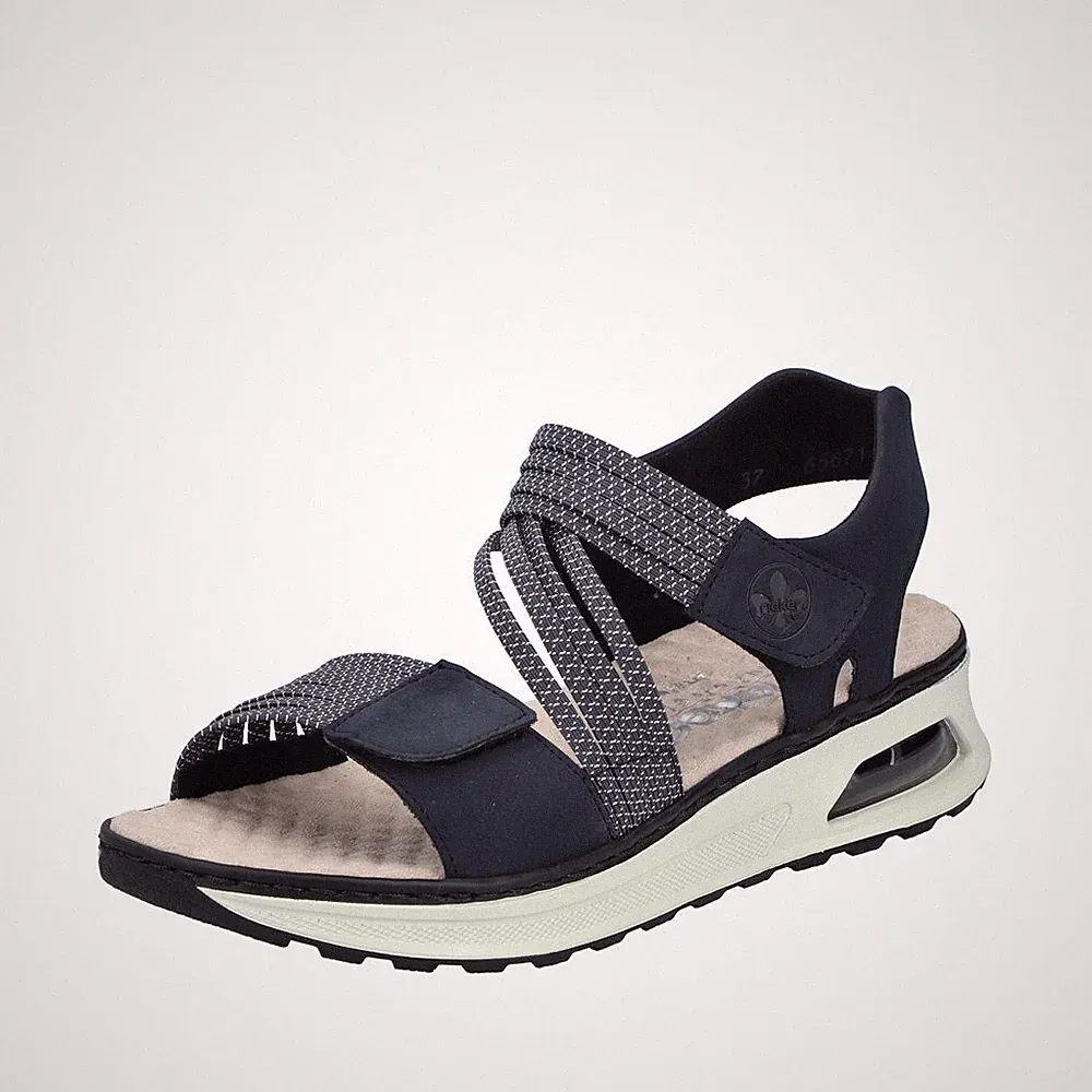 RIEKER Damen Sandale blau 65671-14 extra weit Klettverschluss genoppte Einlage