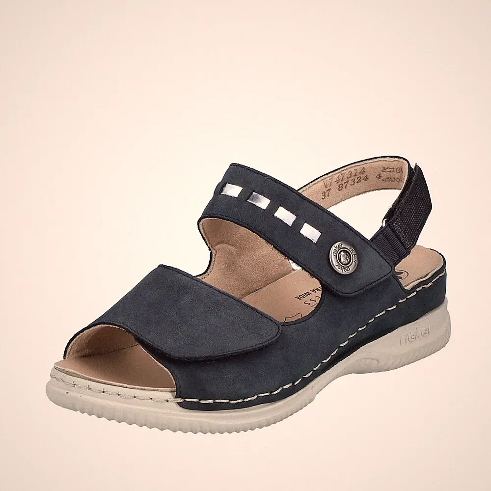 RIEKER Damen Sandale blau V7473-14 bequem lose Einlage Klettverschluss Weite H
