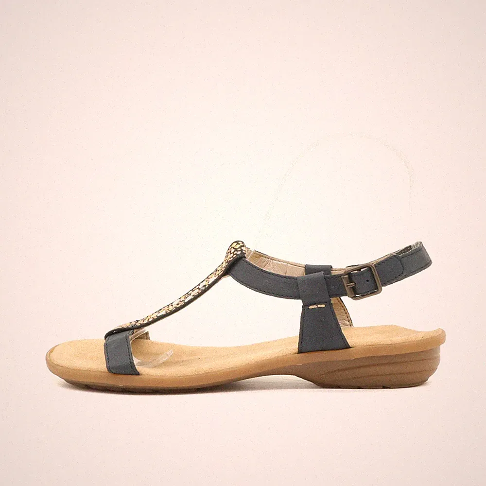 Rieker Damen Sandale EU 37 T-Strap blau Verstellbarer Riemen Komfort