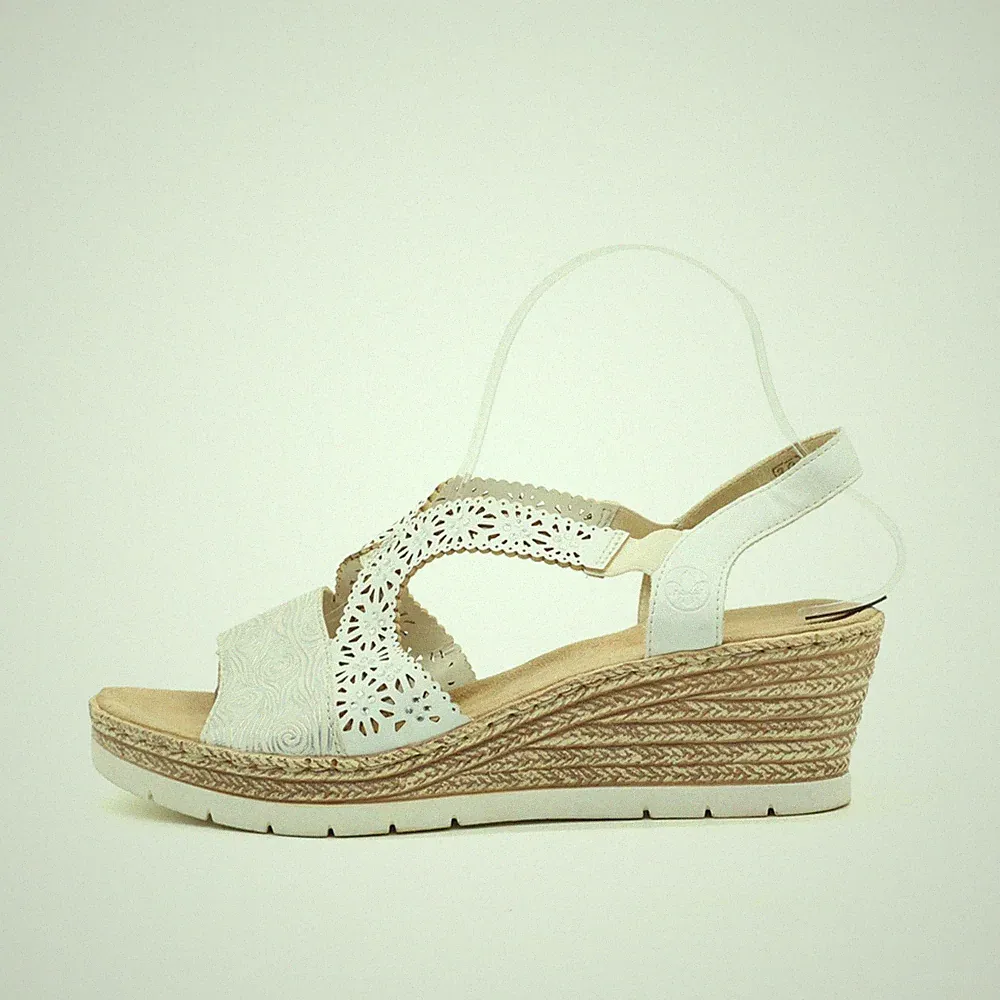 Rieker Damen Sandale EU 39 Keilabsatz Riemchensandale Weiß Sandalen mit
