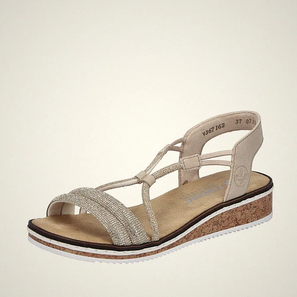 Rieker Damen Sandale mit Strass und Keilabsatz in Korkoptik V3671