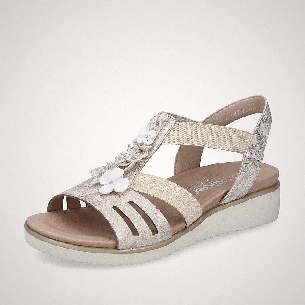 Rieker Damen Sandale Sandalen Sandalette Sandaletten Schuhe beige gold V3788