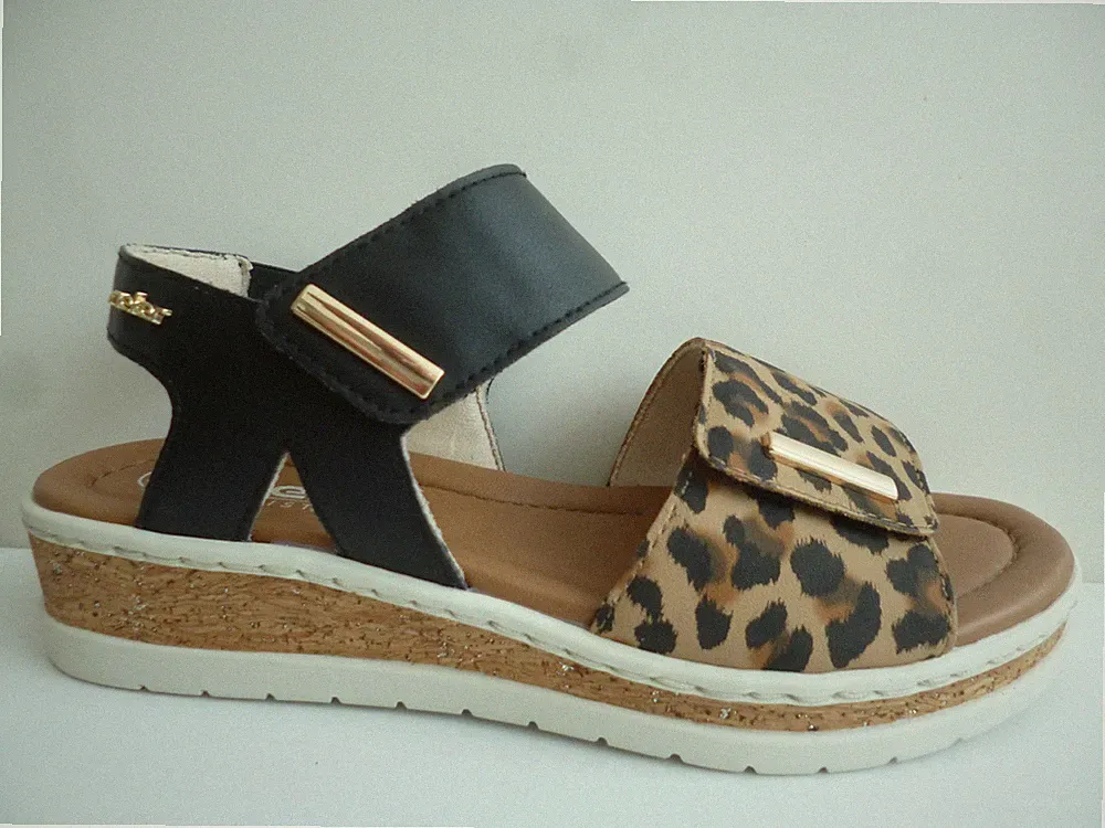 Rieker Damen Sandale Sandalen Sandalette Sandaletten Schuhe schwarz Leo V4181