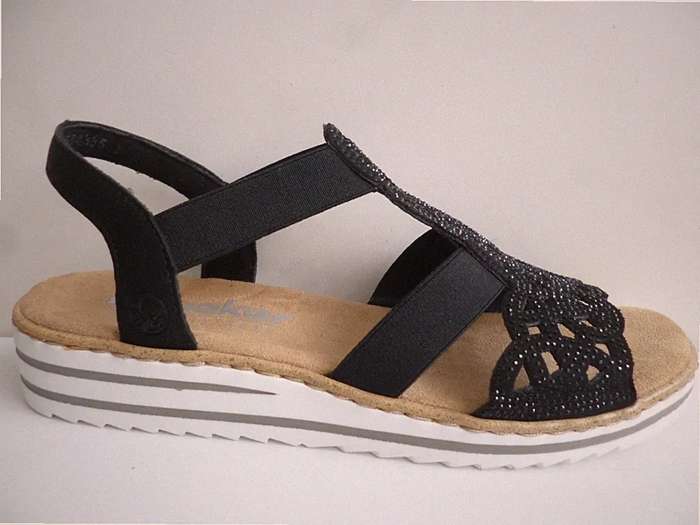 Rieker Damen Sandale Sandalen Sandalette Sandaletten Schuhe schwarz V0646