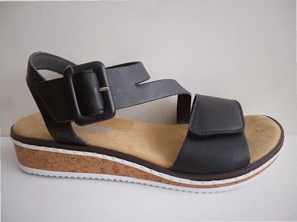 Rieker Damen Sandale Sandalen Sandalette Sandaletten Schuhe schwarz V3660