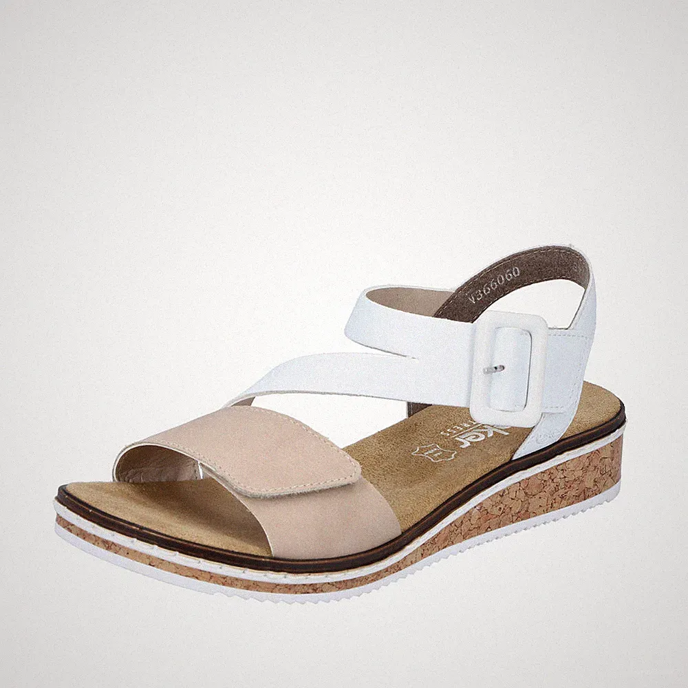 Rieker Damen Sandale Sandalen Sandalette Sandaletten Schuhe weiß beige V3660