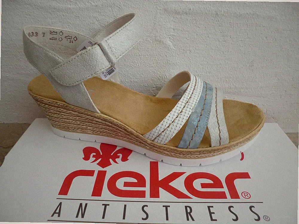Rieker Damen Sandale Sandalen Sandalette Sandaletten weiß/grau/blau 61955 NEU!!