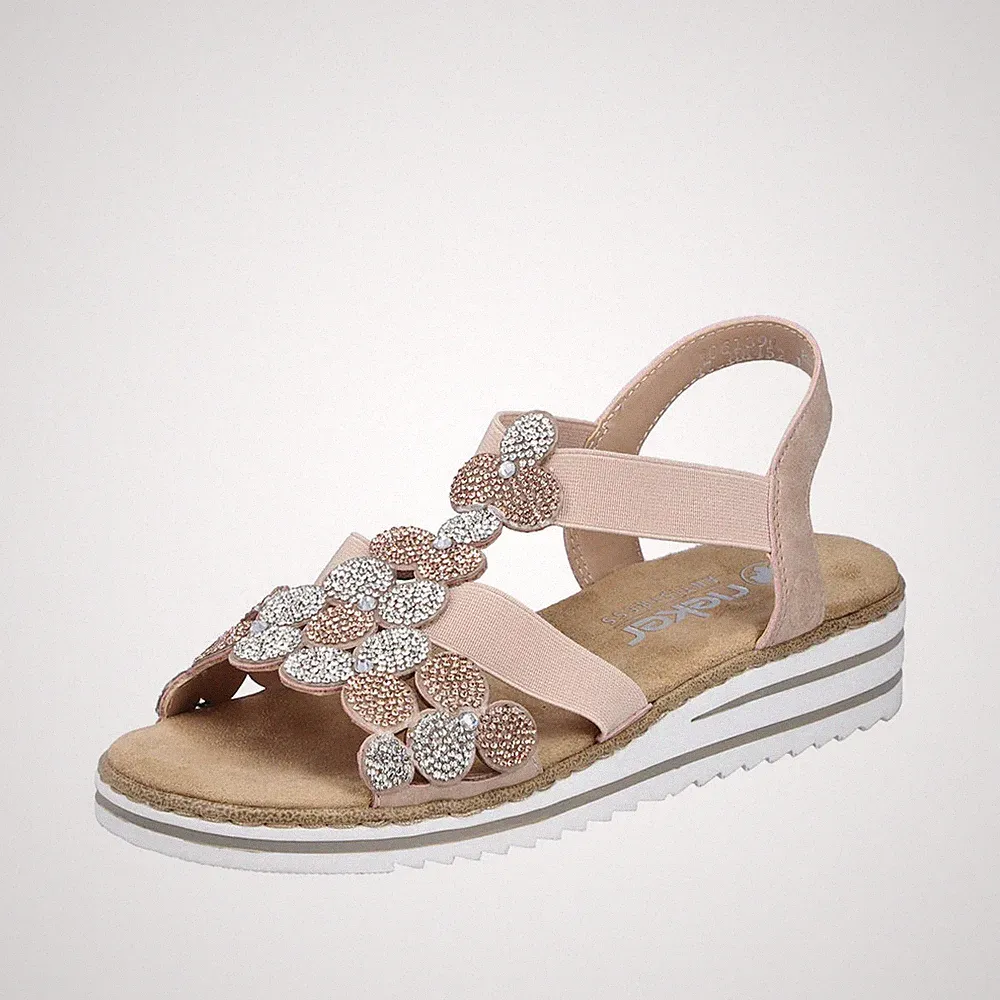 Rieker Damen Sandale schmal geschnitten T-Riemen mit Strass V0613