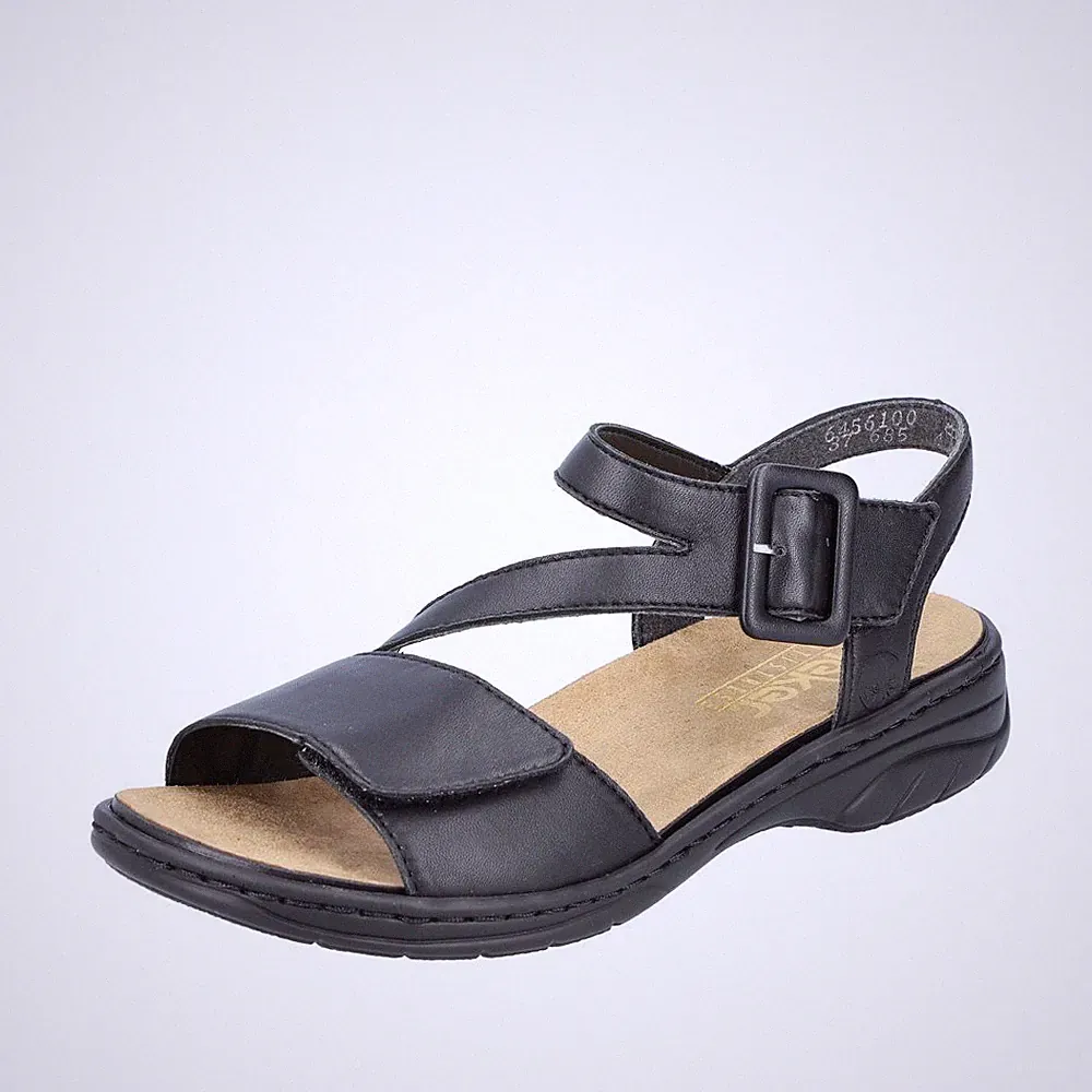 RIEKER Damen Sandale schwarz 64561-00 Klettverschluss Wechselfußbett leicht