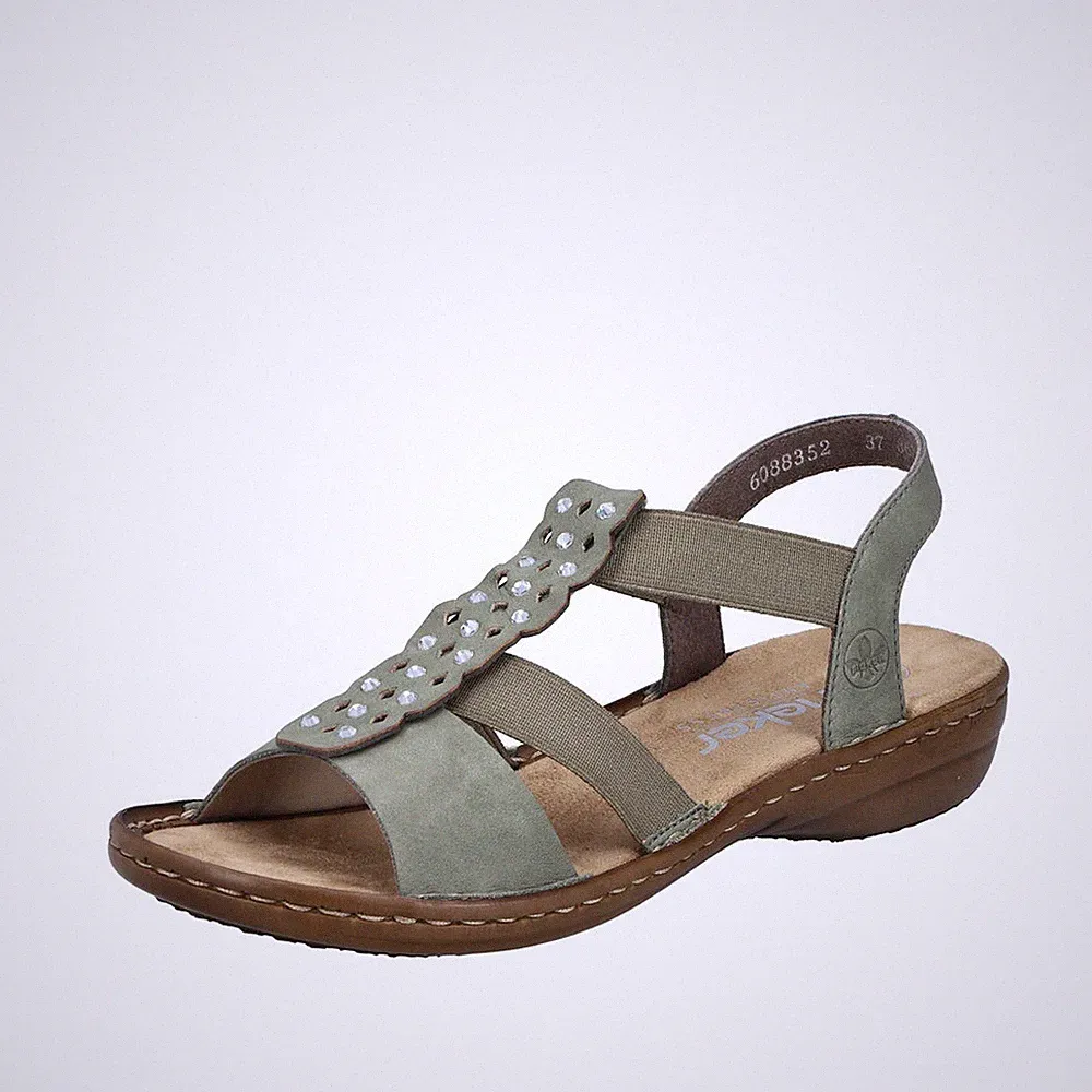 Rieker Damen Sandale T-Riemen mit Cut-Outs und Strass Weite E 1/2 60883