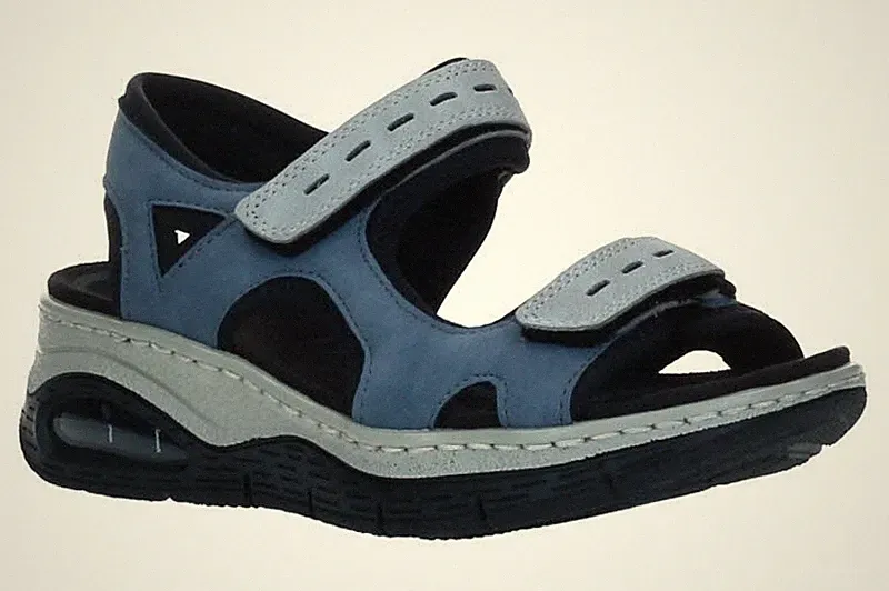 Rieker Damen Sandalen 67666-10 lightblue/cement/sch Blau