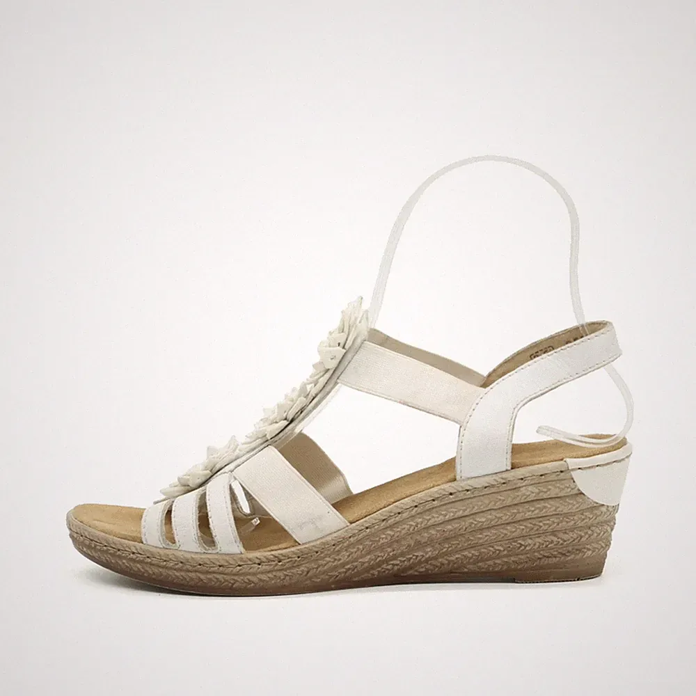 Rieker Damen Sandalen EU 36 Blumendetail Keilsandale Weiß Komfort