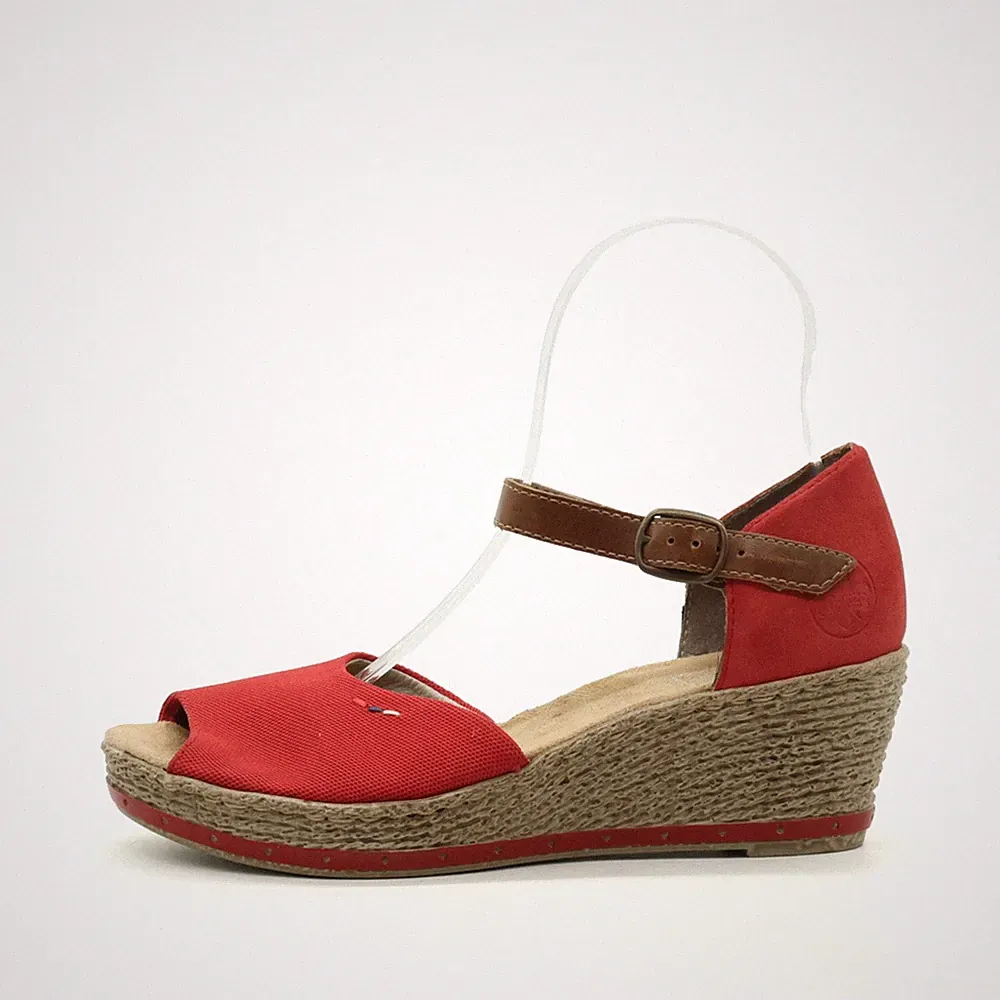 Rieker Damen Sandalen EU 36 Keilabsatz Rot Komfort-Fußbett, leicht Sommer