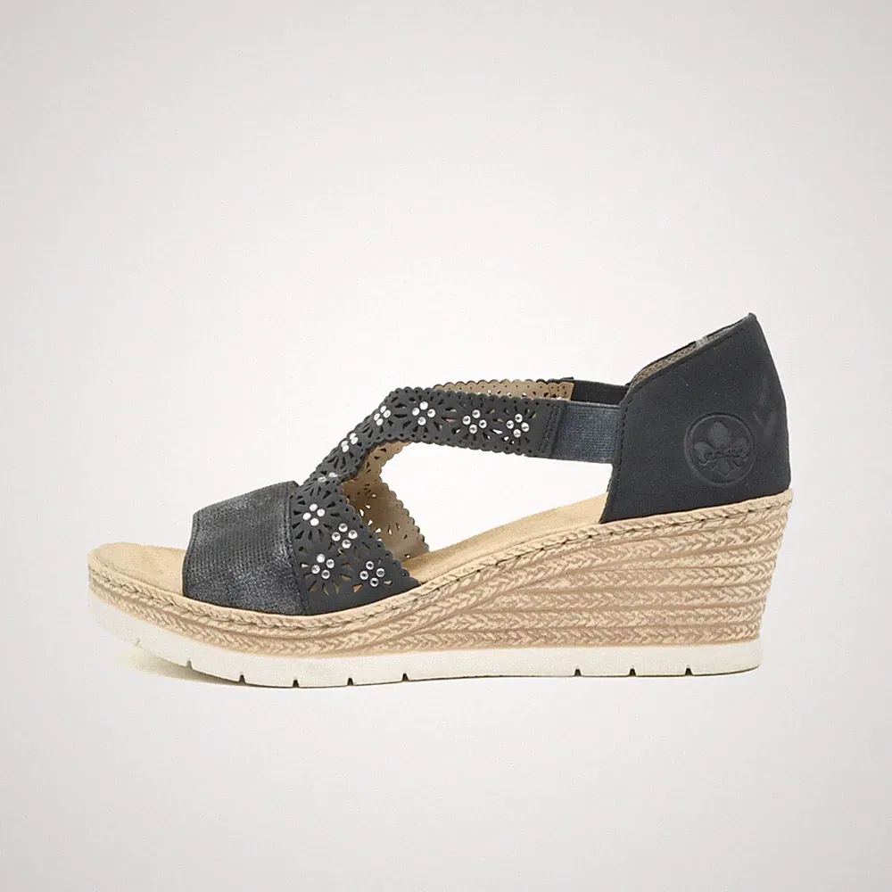 Rieker Damen Sandalen EU 37 Keilabsatz Schwarz Komfort