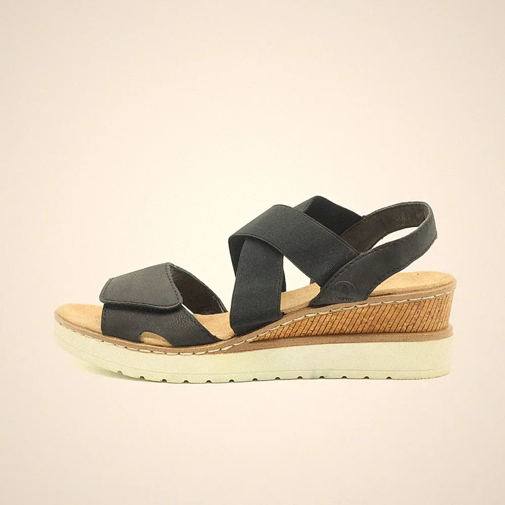 Rieker Damen Sandalen EU 38 Keilabsatz Komfort Sandale Schwarz Klettverschluss