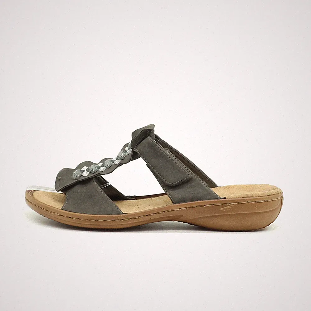 Rieker Damen Sandalen EU 39 Komfort Sandale mit Schmucksteinen Grau