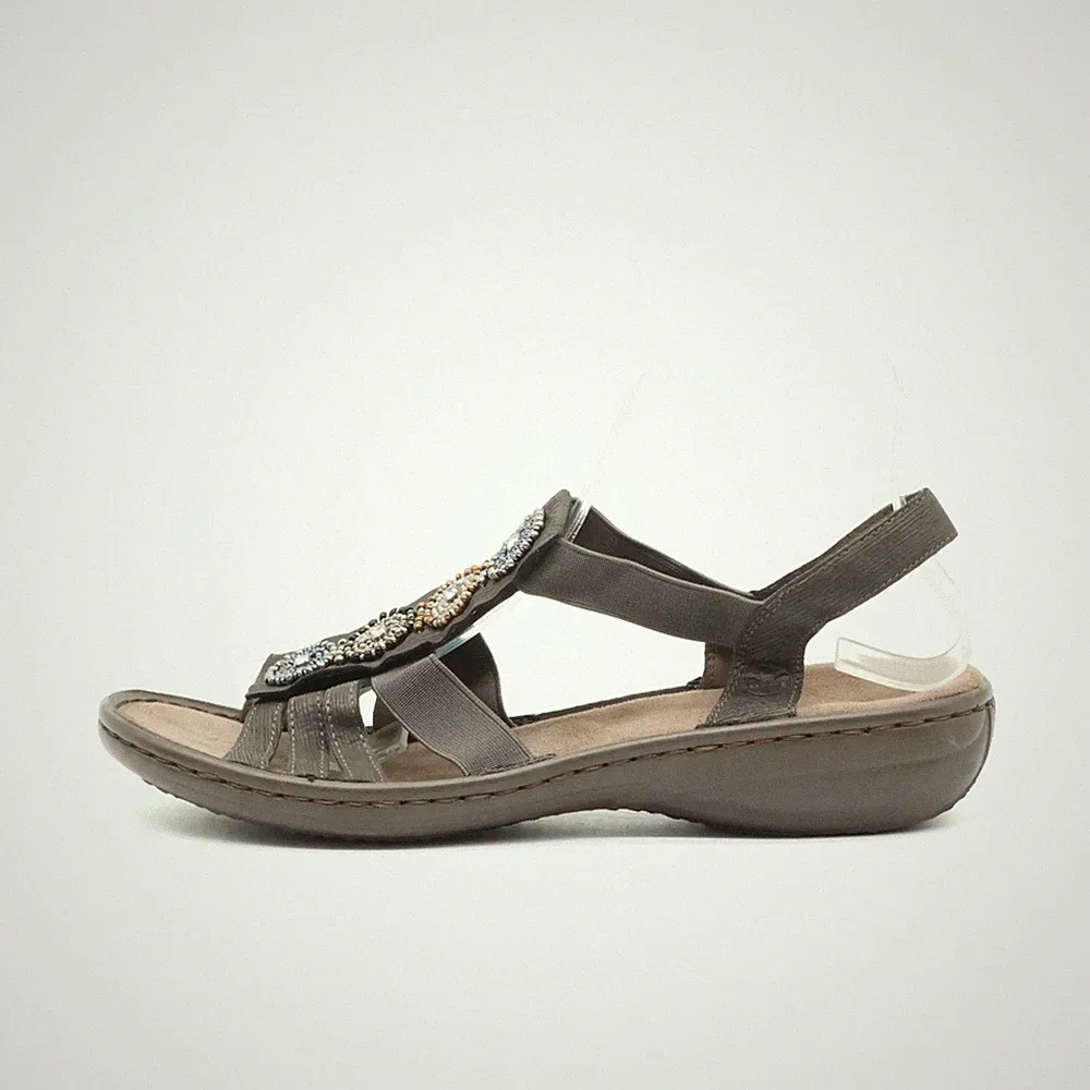 Rieker Damen Sandalen EU 39 Strass Komfort Sandale Braun, Grau