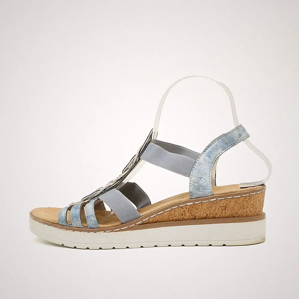 Rieker Damen Sandalen EU 41 Keilabsatz Sandale Blau Leicht Sommerkollektion
