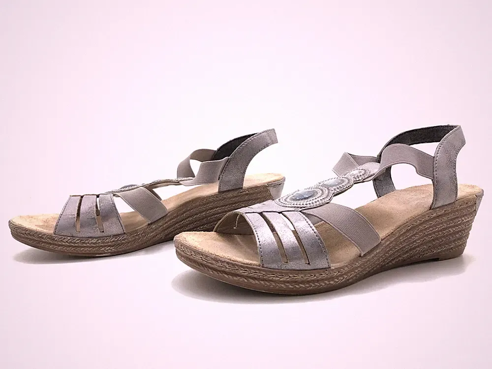 Rieker Damen Sandalen Gr. 40 Sandaletten Outdoorsandalen Komfortschuhe Silber
