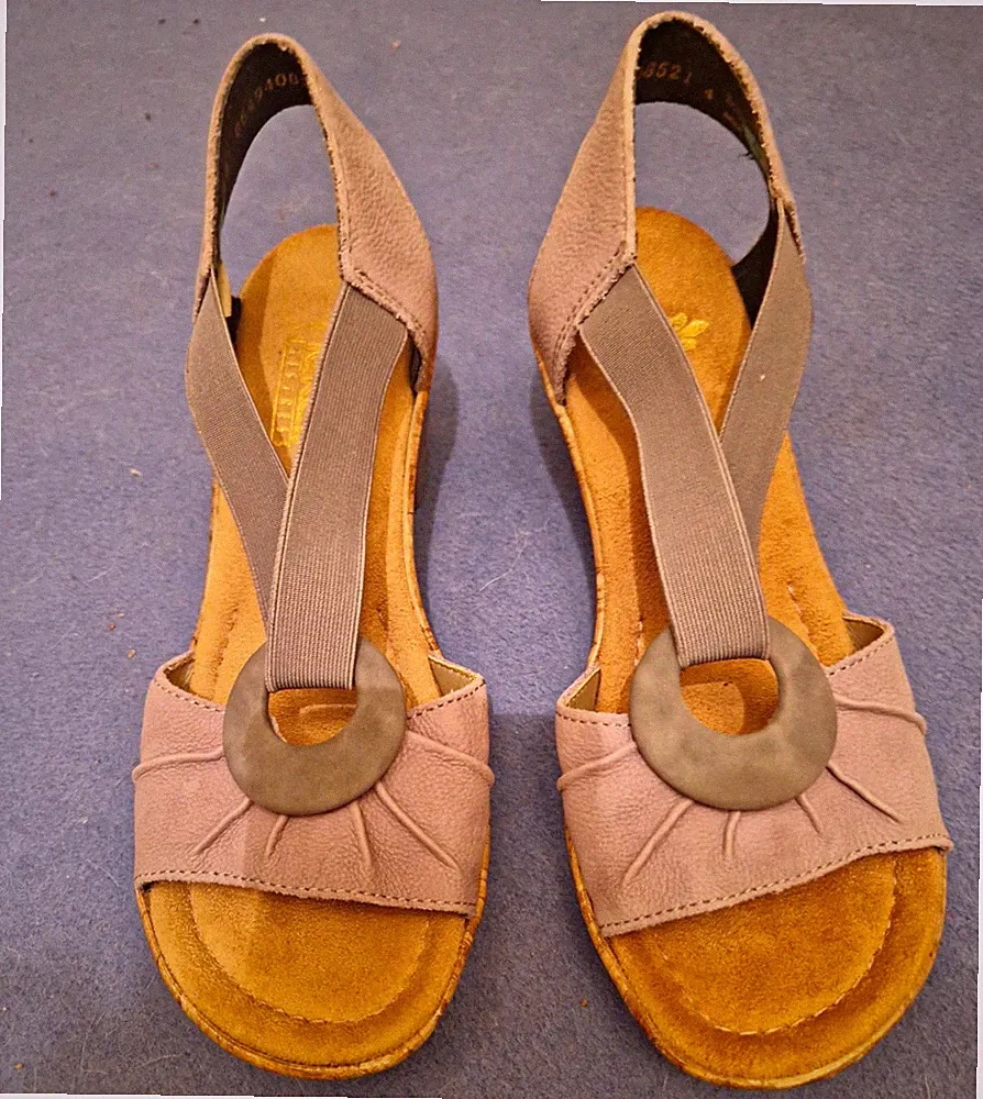Rieker Damen Sandalen Keilabsatz Beige/Braun EU 38 Kunstleder Riemchen