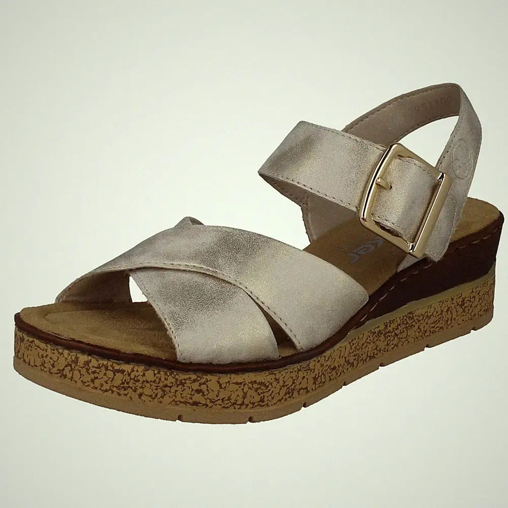 Rieker Damen Sandalen Keilabsatz Plateau aus Kunstleder 63795 Beige