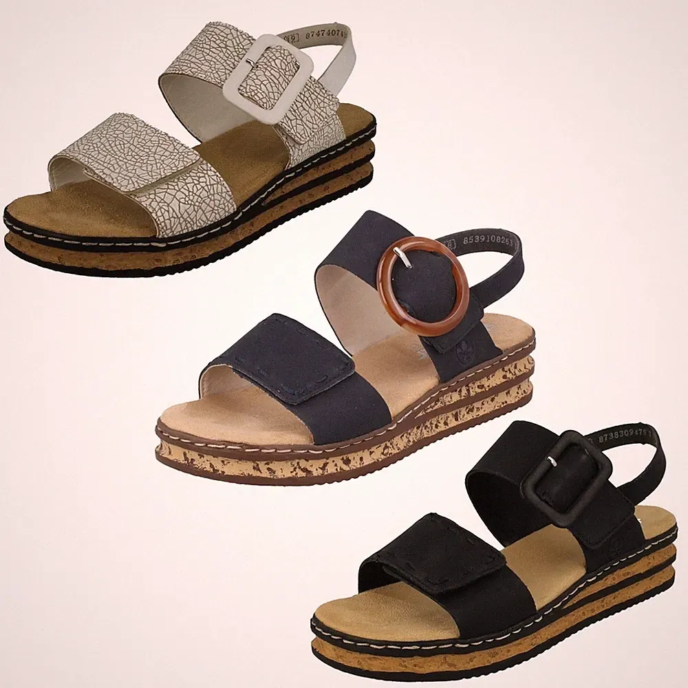 Rieker Damen Sandalen Mit Schnalle, Verstellbarem Keilabsatz - 62950