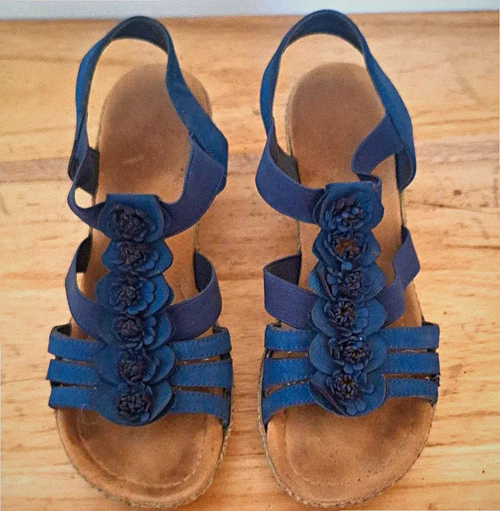 Rieker Damen Sandalen Riemchen Blau/Beige Blumen Gr. 40, guter Zustand
