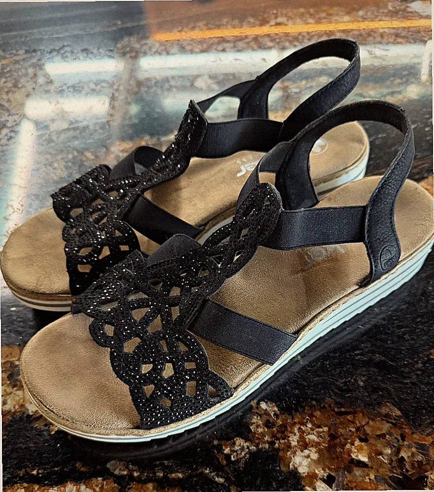 Rieker Damen Sandalen Riemchen Keilabsatz Klett Strass EU 41 nur 1x getragen