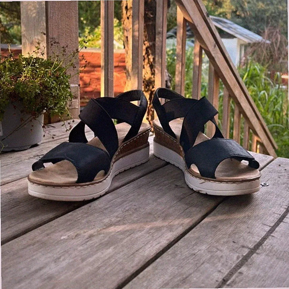 Rieker Damen Sandalen Schwarz Keilabsatz mittel Riemchen Kunstleder EU 36