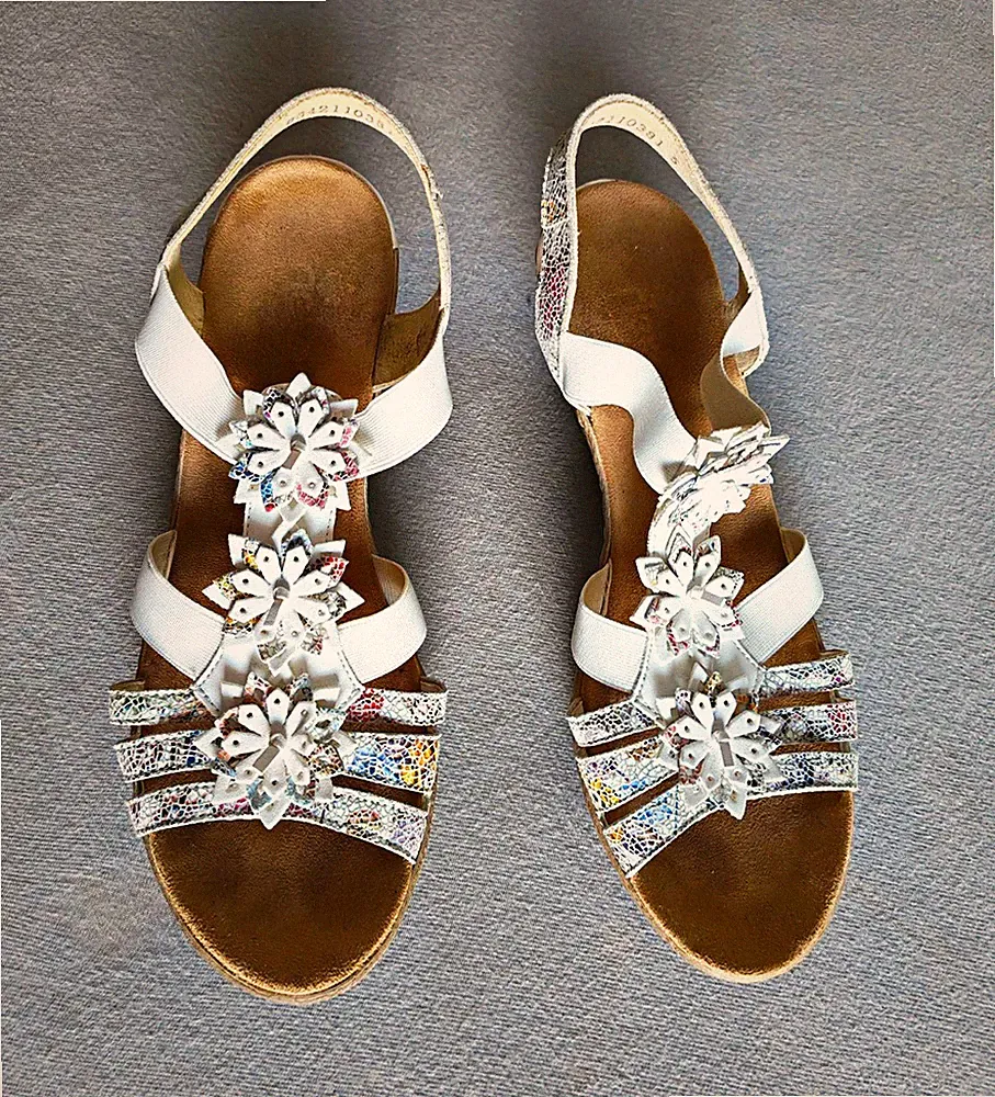 Rieker Damen Sandalen Weiß/Mehrfarbig Blumen Riemchen Keilabsatz EU 41